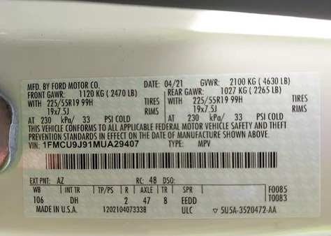 1FMCU9J91MUA29407